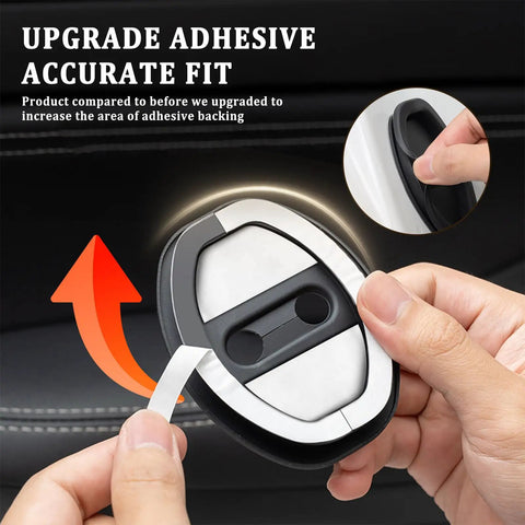 Close-up of hand holding 4 Pcs Car Door Latch Guard Covers Silicone Lock Protectors for Noise Reduction and Quiet Close Universal Exterior Car Accessories