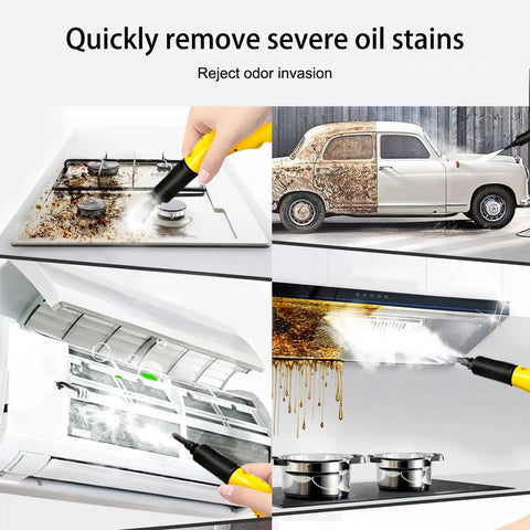 Badass 3000W Steam Cleaner With 3.5L Tank And Quick 40 Second Heat Up for cleaning severe oil stains on stovetop and car.