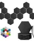 High Density Hexagon Acoustic Panels Peel And Stick Sound Blocking Wall Tiles Awesome For Home Practice Studios Podcast Rooms Music Tracks And Relaxed Vibes Black, showcasing hexagonal tiles.