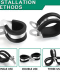 Cable clamps set, black rubber-coated stainless steel, 3/8 in (10 mm), automotive/pipe wire clamps, 30 pcs