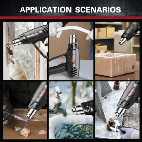 Heavy Duty 1800W Hot Air Gun Kit with Dual Temperature Settings used for crafts, shrink wrapping, and paint removal
