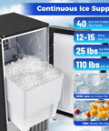 15 Inch Under Counter Commercial Ice Maker Produces 110 Lbs Of Ice Daily With 25 Lb Storage Capacity showcasing ice storage bin filled with ice.