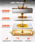 4-layer filtration system showing stainless steel filter grid, double-layer paper and mesh for VEVOR Commercial Mobile Fryer Filter Truck Cart 55 Liter Oil Filtration System.