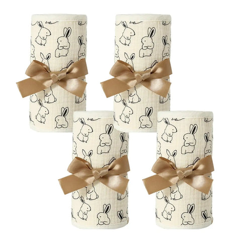 Breathable Cotton Gauze Bed Rail Teething Protector For Baby Crib Sides with bunny print and brown ribbon