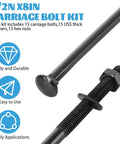 Beefy Black Carriage Bolt Kit Heavy Duty One Half Inch Diameter Eight Inch Length Includes Twelve Bolts Twelve Washers Twelve Nuts Galvanized