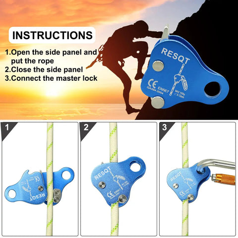 Rock Climbing Rope Grab And Belay Device For Mountaineering And Rescue, Pro Grade Lightweight Magnesium Alloy Ascender, Easy Clip