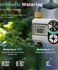 Brass Sprinkler Timer for Garden Hose Faucet with Waterproof HD Screen, showing programmable settings and rain delay function.