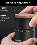 Stepless adjustment on Wirsh Geimori T38 Plus Portable Electric Burr Coffee Grinder With Stepless Conical Burrs for precise grinding.