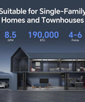 Heavy Duty Natural Gas Tankless Water Heater 8.5 GPM 190000 BTU Indoor Unit diagram for single-family homes.
