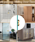 Round Glass Sliding Door Handles Set In 304 Stainless Steel Back To Back For Shower Balcony Office And Cabinet Doors With Adhesive Stickers Gold Finish Easy Install No Drill, gold handle in bathroom, bedroom, office and kitchen use