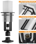 Side view of Heavy Duty Aluminum Outdoor Post Light With Frosted Glass Shade, showcasing E26 base and die-cast aluminum frame.