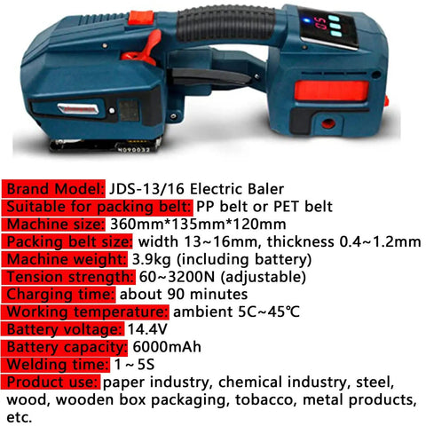 Level Up Your Warehouse Packing With This Rock Solid Electric Strapping Machine Featuring Killer Auto Melting Tough Handheld Comfort And Massive Charge For Pet Pp Straps, side view showing controls and battery.