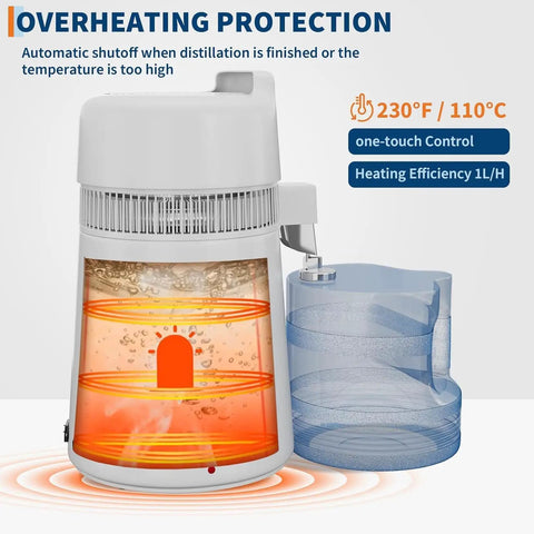 Top Notch Countertop Water Distiller With Rock Solid 900 Watt Heating Coil And Generous 1.6 Gallon Glass Pitcher, showing boiling water.