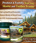 Heavy Duty 2 In 1 Log Home Stain And Sealer Formulated With High Solids For Rock Solid Exterior Wood Defense in five-gallon buckets.