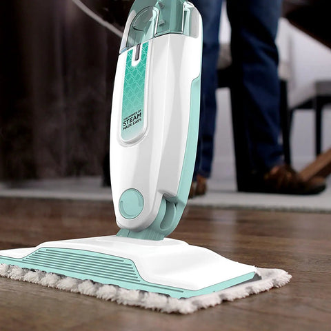 Steam mop cleaning hardwood floor using a Six Pack Thickened Steam Mop Replacement Pads For S1000 Series Cleaners.