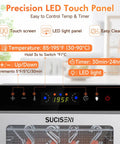 Precision LED touch panel of Commercial Grade Food Dehydrator With Eighteen Slick Stainless Steel Trays for easy temperature control.