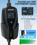 Heavy Duty Level 2 Ev Charger With 24 Amp Adjustable Output For Electric Vehicles Includes Dual Voltage Plugs, TFT display with charging status.