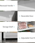 Roomy 3 Cubic Foot Upright Freezer With Reversible Door And Hassle Free Adjustable Thermostat In Clean White showcasing recessed handle, reversible door, and storage shelf.
