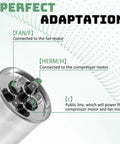 Detailed view of the RV Air Conditioner Capacitor 55 15 MFD 370 440V AC Service Kit For Dometic with connection points labeled.