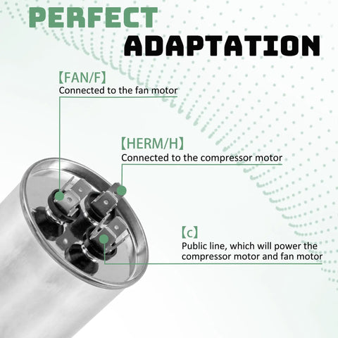 Detailed view of the RV Air Conditioner Capacitor 55 15 MFD 370 440V AC Service Kit For Dometic with connection points labeled.