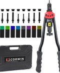 Extra Long Mandrel Rivet Nut Tool Kit with 16 Inch Rivnut Gun, nine long mandrels, rugged carrying case, shank inserts