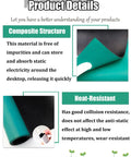 Product details of Electronics Soldering Workbench Mat Anti Static Flexible Rubber Pad showing composite structure and heat resistance.