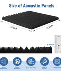 100 Pack Soundproof Foam Panels For Walls, 12x12 Inch Acoustic Tile showing size dimensions and texture for effective noise reduction.