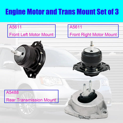 Engine And Transmission Mount Set Of 3 For 2011 To 2019 Jeep Grand Cherokee And 2011 To 2019 Dodge Durango 3.6L 5.7L RWD