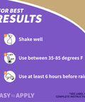 Application instructions for Repels All Animal Repellent Ready To Use Spray 32 Oz showing shaking and temperature guidelines