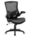 All Day Comfort Ergonomic Office Chair With Swivel Mesh Back PU Leather Seat Boss Level Support Adjustable Lumbar Flip Up Armrests Smooth Casters Tilt Lock Great For Home Office Desk Work And Long Sessions