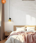 Top Notch Self Adhesive Peel And Stick Wallpaper Featuring Soft Linen Texture in a cozy bedroom with warm lighting.