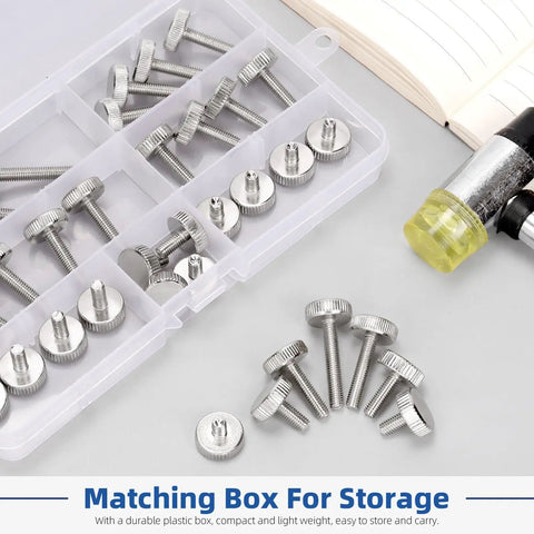 35 Piece M5 Thumb Screw Kit With Knurled Round Heads In 8 10 12 16 20 25 30mm shown with storage case