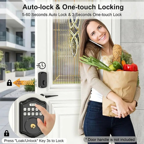 Keyless Entry Door Lock With Electronic Keypad And Voice Guidance Smart Deadbolt Auto Lock Anti Peeping Password Backlit Display No Sweat Home Install For Front Doors