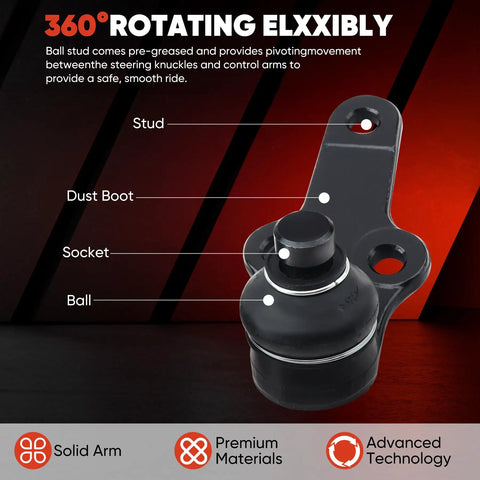 Lower Ball Joint Kit For Ford Focus 2004 To 2011 Replacement Direct Fit With Steel Control Arms Easy Install Premium Suspension Repair Replaces Worn Joints And Improves Steering Handling And Ride Quality, 360° rotating ball joint close-up
