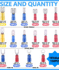 Ultimate 150 Piece Crimp Connector Kit with 16 types of spade, fork, and ring terminals in assorted colors and sizes.