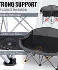 Outdoor Folding Double Camping Chair For Two People With 600 Lbs Heavy Duty Capacity Loveseat Style And Two Cup Holders Portable Carry Bag Included For Camping Lawn Backyard Movie Nights Chill Hangouts with strong support features shown.