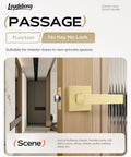 Image of Six Pack Gold Interior Door Levers Non Locking Passage Handles for Hallway and Closet Doors Zinc Alloy with Rust Proof Finish Easy Install Durable Premium Quality for High Traffic Rooms.