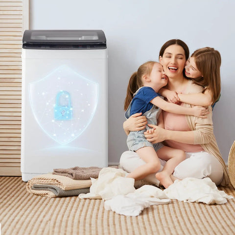 Slick 30 Lbs Fully Automatic Portable Washing Machine With Integrated Drain Pump, mother and daughters enjoying laundry time.