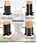 8 Pack Adjustable Deck Post Anchor Base Brackets Built Tough For 1.5x1.5, 2x2, 2x4, 4x4 Posts in black, fits multiple post sizes.