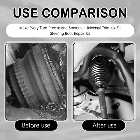 Comparison of worn and new silicone tie rod boot with Trimmable Silicone Tie Rod Boot Kit With Clamps And Zip Ties For Universal Rack And Pinion Steering Protection