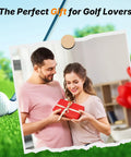 Couple exchanging gift with golf theme in background, perfect for Slope Golf Rangefinder With 1500 Yards Range And 7X Magnification