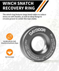 Winch Snatch Recovery Ring designed for 66000 lbs capacity, featuring large bend radius and deep groove for soft shackle use.