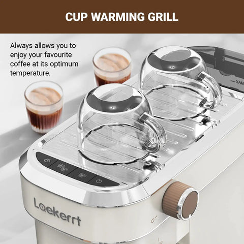 Cup warming grill on the Straight Up Solid Espresso Machine For Home With 20 Bar Pressure Pump And Built In Milk Frother Steam Wand.