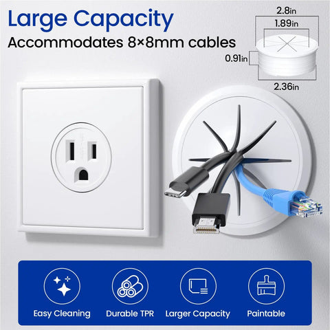 In Wall Cable Management Kit For TVs And Home Theaters Two Pack With 2-3/8 Inch Hole Grommets accommodating cables