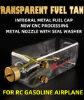Clear 1000ML RC Gas Fuel Tank For RC Airplanes with transparent plastic bottle, metal cap inlet, outlet, lightweight 114g
