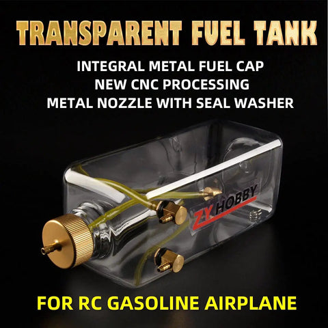 Clear 1000ML RC Gas Fuel Tank For RC Airplanes with transparent plastic bottle, metal cap inlet, outlet, lightweight 114g
