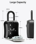 Resettable Combination Key Lock Box, Grab And Go Portable Wall Mount Or Door Knob Safe for Home Office Apartment Spare Keys, Easy Install With Mounting Hardware, Gray Secure Key Storage; side and interior view with dimensions displayed.