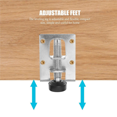 8 Pack Adjustable Furniture Legs Leveling Feet for Heavy Duty Steel Base Great for Tables Chairs Cabinets and Desks Easy Height Adjustment on Uneven Floors Wide Bearing Base Protects Floors and Prevents Scratches Tough as Nails Durable adjustable steel leveling foot on wood panel
