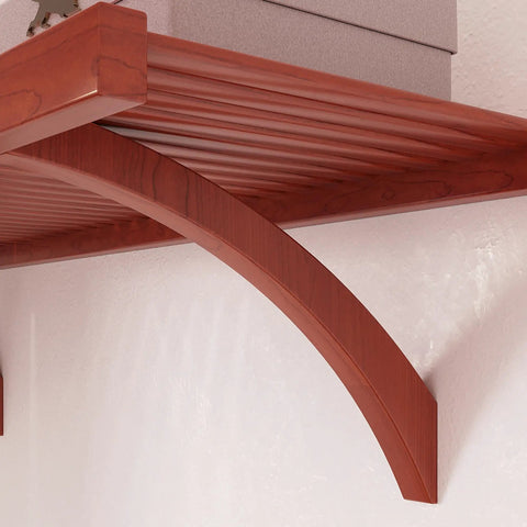 Rock Solid Hardwood Reach In Closet System With Six Smooth Glide Drawers And Dead Simple Cut To Fit Panels shelf bracket detail in rich red mahogany finish.