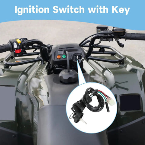 ATV ignition switch with key detail in Ignition Coil Switch Starter Solenoid Relay Kit Works With TRX250 FourTrax ATV With Voltage Regulator CDI Box Compatible 1997 Through 2021 Quad 4 Wheeler Parts